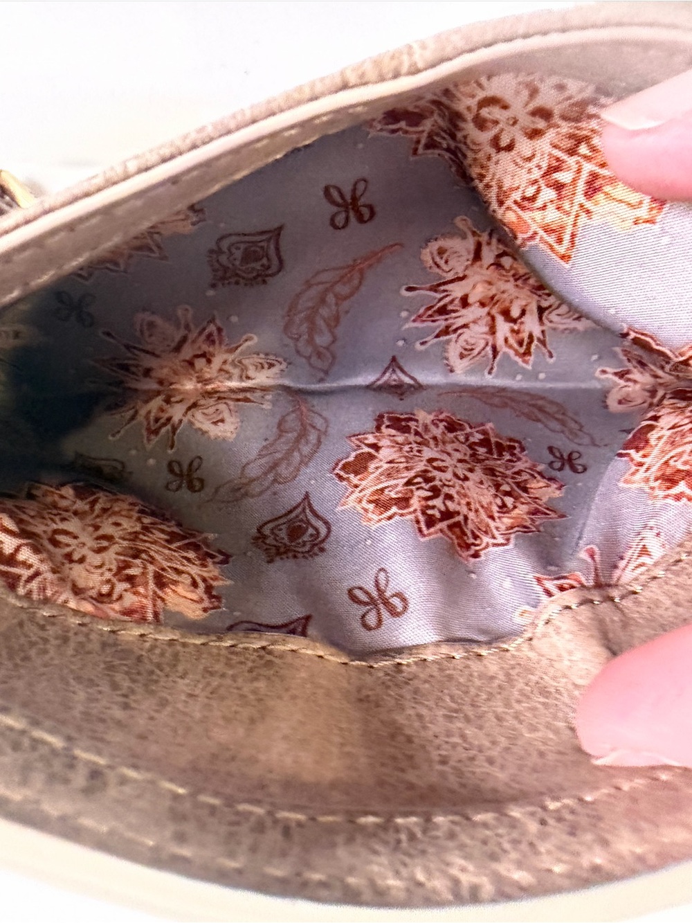 HOBO Beige Mini Crossbody with Floral Print Lining